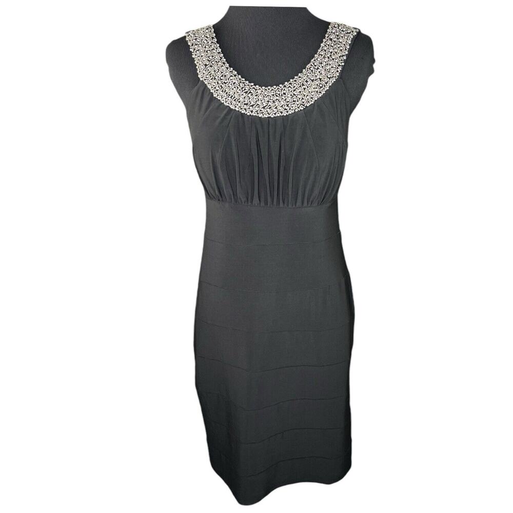 Scarlett Nite Formal LBD Dress Sleeveless Gold Beaded Neckline Fitted Waist Sz10